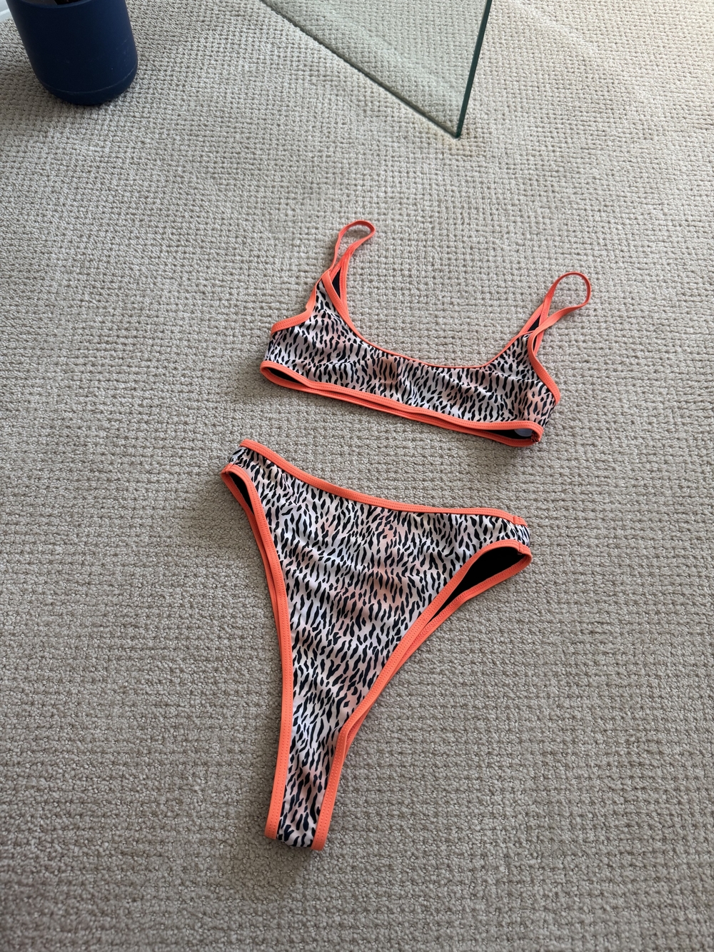 Motel Rocks Black Leopard Swim Set with Neon Orange Trim